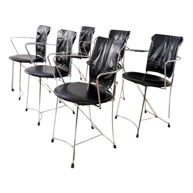 Antonio Citterio Eridiana Leather + Metal Chairs, Xilitalia, Italy, 1980s, Set 6 For Sale