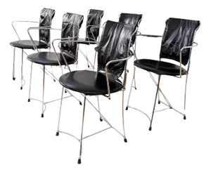 Antonio Citterio Eridiana Leather + Metal Chairs, Xilitalia, Italy, 1980s, Set 6