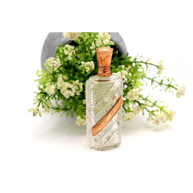Perfume Bottle in Cut Glass with Gold Cap For Sale - Image 6 of 6