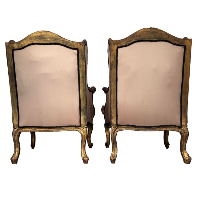Wood Pair of French Louis XV Style Giltwood Bergere Chairs For Sale - Image 7 of 11
