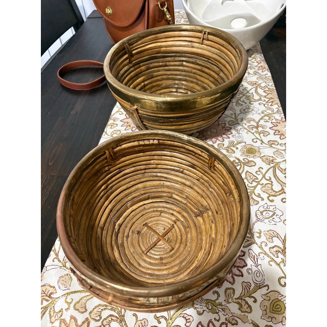 1970s Gabriella Crespi Rattan Bowl Set For Sale - Image 6 of 7