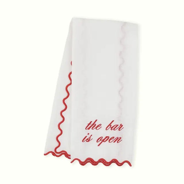 The kind of towel a guests notice. Our "the bar is open" scallop linen hand towels are crafted from fine linen and...