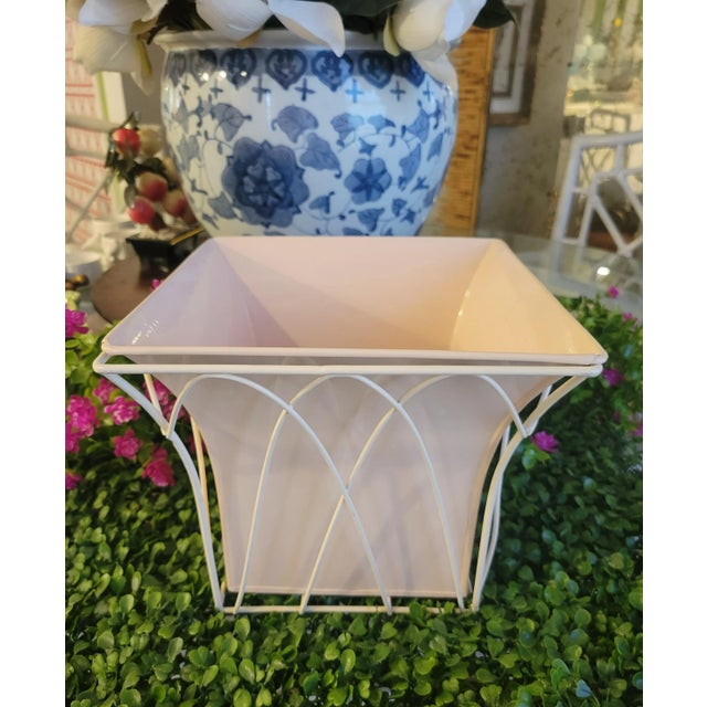 Pale Pink Lacquered Metal Caged Planter Pot For Sale In West Palm - Image 6 of 11
