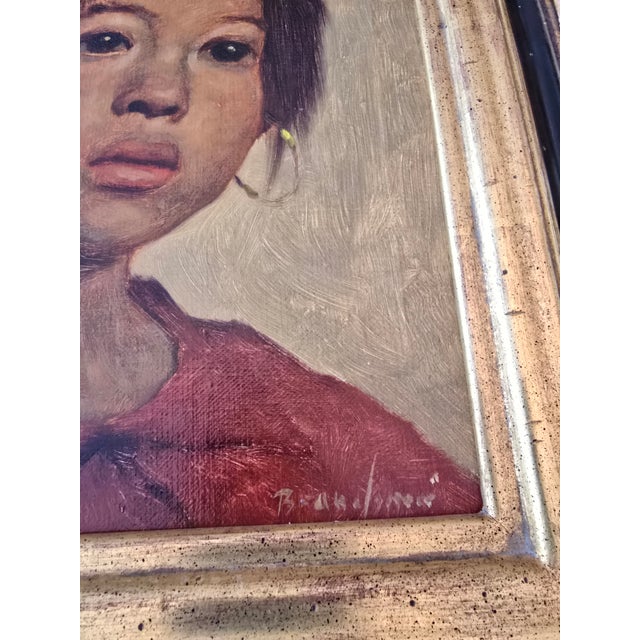 Wood Vintage Pre Mid Century Modern Signed Portrait Painting For Sale - Image 7 of 10
