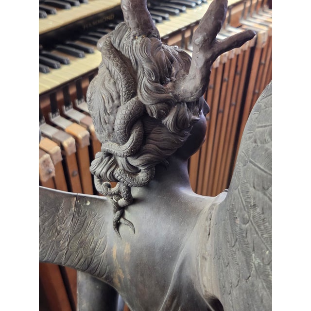 1900 - 1909 Antique 1900s Large Victory Bronze Statue on Marble Base Snakes Symbol Triumph Over Evil For Sale - Image 5 of 15