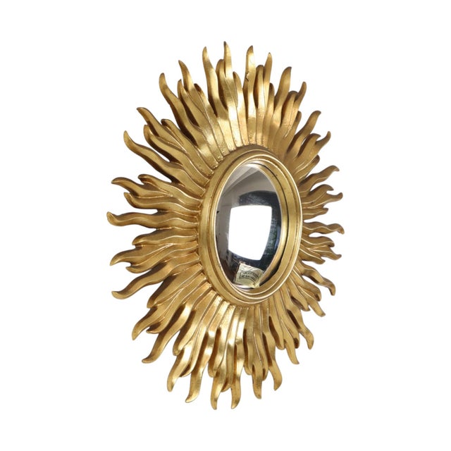 Vintage Gold-Leaf Gilt Sunburst Convex Mirror, 1960s For Sale - Image 9 of 18