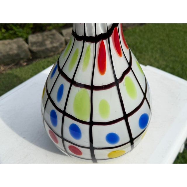 Vintage 11” Graphic Grid Pattern Art Glass Vase For Sale - Image 10 of 11