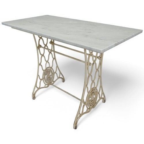 Marble Topped Garden Table on Cast Iron Frame For Sale - Image 3 of 4