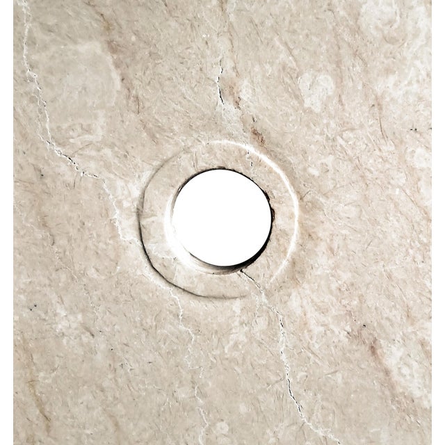 Off-white Hand-Carved Marble Disk on Stand, 24 Inches, Indonesia, Contemporary For Sale - Image 8 of 18