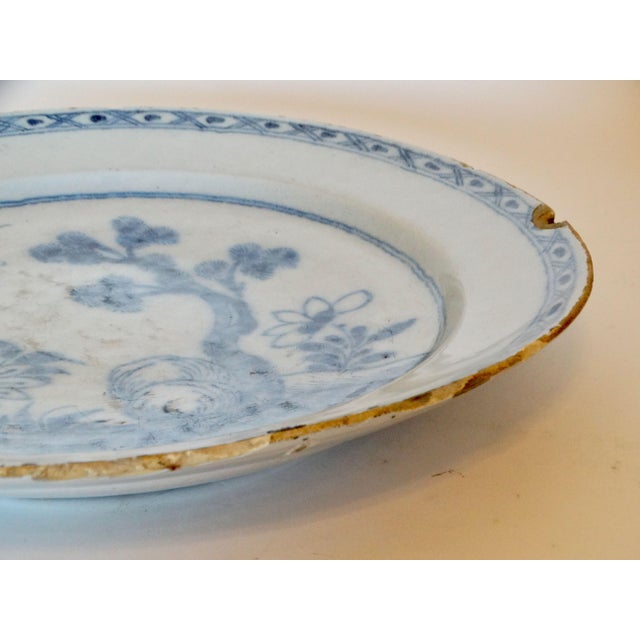 Antique Dutch Delft Chinoiserie Platter Charger 14" Diameter Large Blue White For Sale - Image 9 of 10