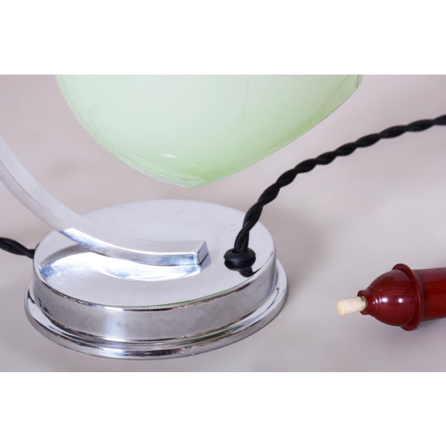 Czech Bauhaus Table Lamp in Chrome, Aluminium and Opaline Glass, 1930s For Sale - Image 4 of 9