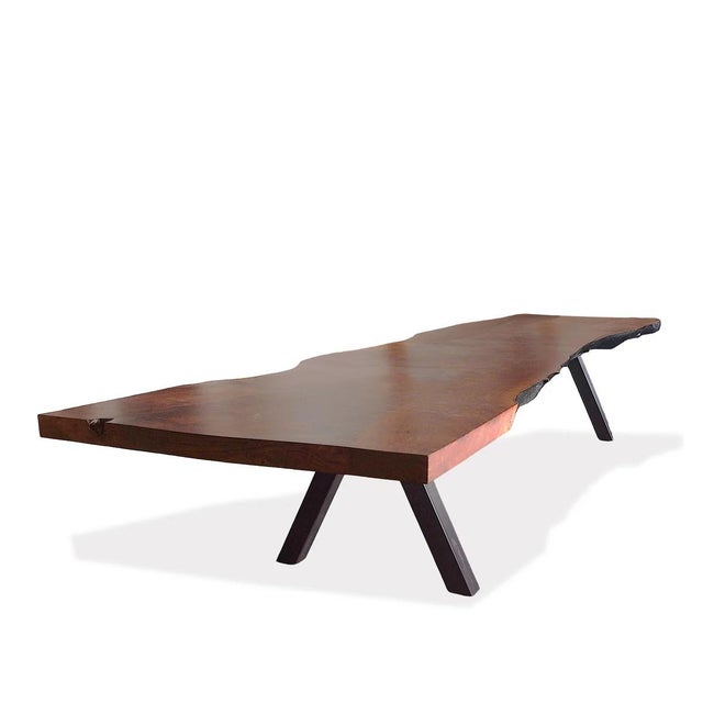 Custom 16 Feet Double Slab Claro Walnut With Cantilever Base Table - George Nakashima Inspired For Sale - Image 11 of 15