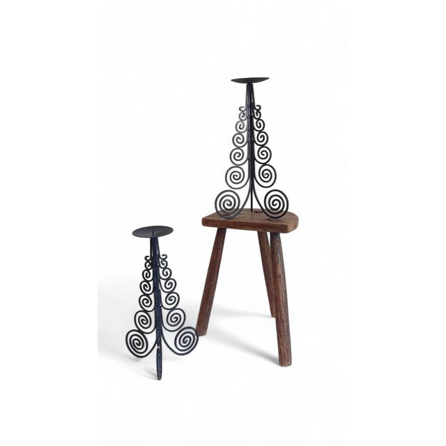 Large Spanish Cortijo Style Black Forged Iron Candelabras, Spain, 1970s, Set of 2 For Sale - Image 6 of 18