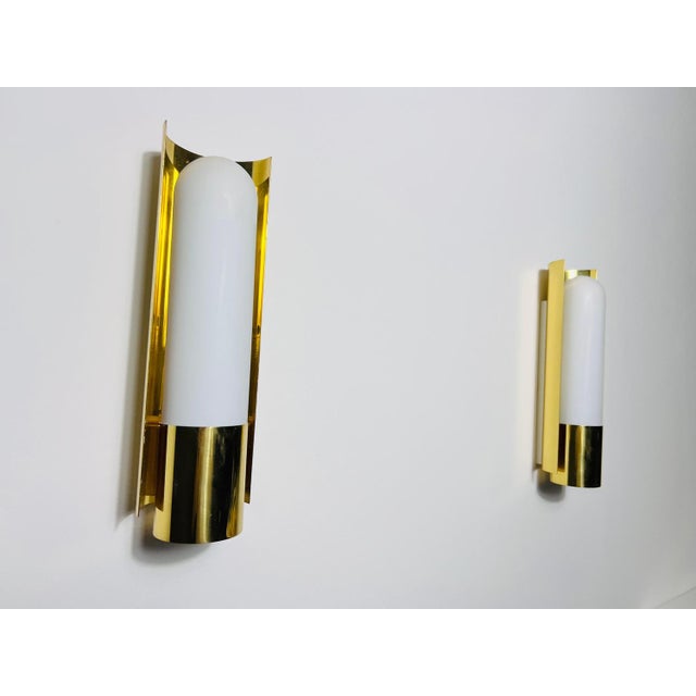 Brass and Opaline Glass Wall Lamps attributed to Glashütte Limburg, 1960s, Set of 2 For Sale - Image 6 of 16