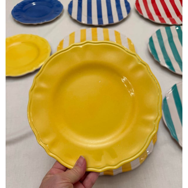 Vintage Coastal Cabana Stripe Melamine Dinnerware Set Styled After Vietri, Set of 8 For Sale - Image 9 of 15