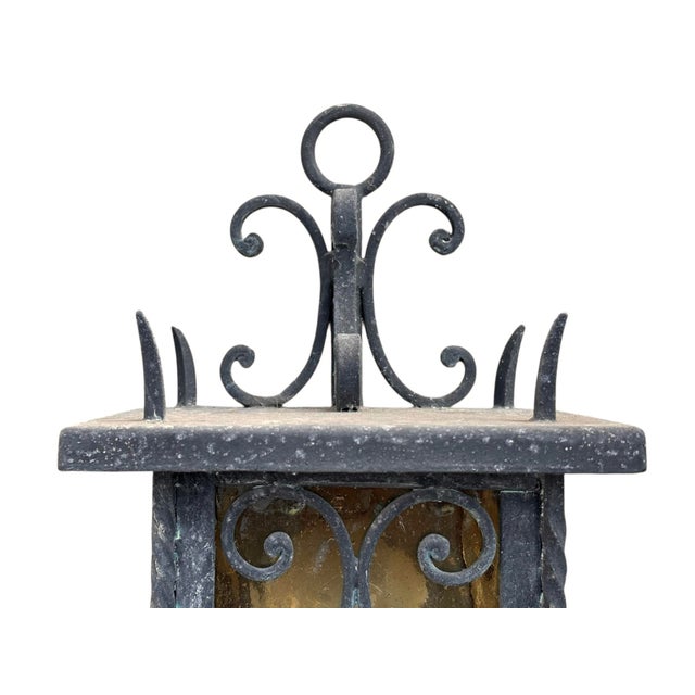 1950s 1950's Italian Wrought Iron Exterior Wall Lanterns, a Pair For Sale - Image 5 of 9