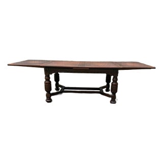 Early 20th Century Antique Jacobean Style Carved Oak Draw Leaf Dining Table For Sale