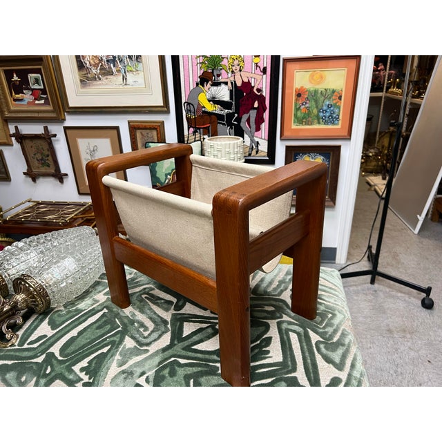 1960’s Danish Modern Teak and Linen Magazine Rack For Sale - Image 4 of 12