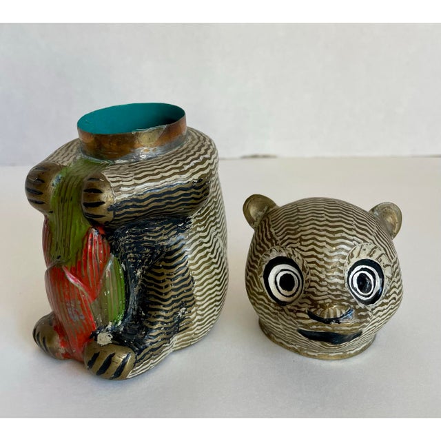 Here is a charming vintage brass and enamel bear trinket box, made in India, in the cloisonné style, and full of...