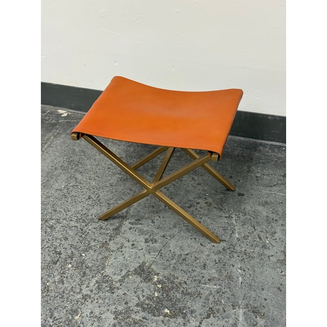 Animal Skin Cb2 Leather Director's Stool For Sale - Image 7 of 12