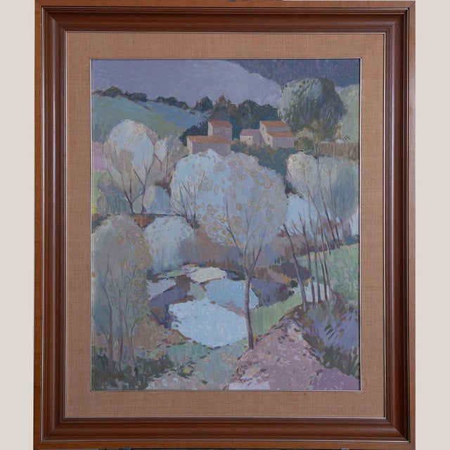 Modern Garcia Pitarch, Large Modernist Village Landscape, 1950s, Oil on Canvas For Sale - Image 3 of 8