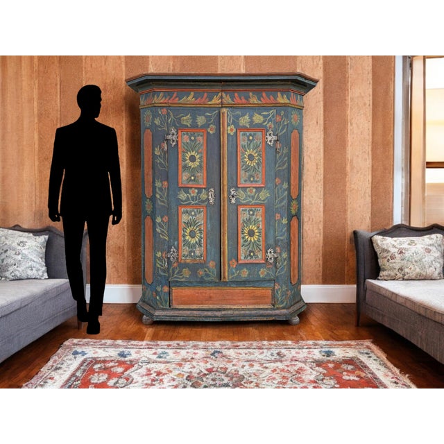 Wood Blue Cupboard with Sunflower Paintings For Sale - Image 7 of 18