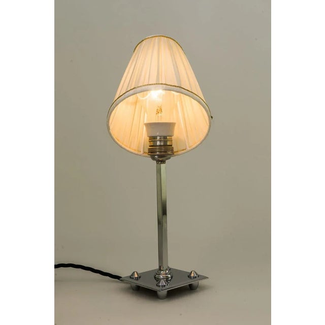 Art Deco Nickel-Plated Brass Table Lamp with Fabric Lampshade, 1920s For Sale - Image 12 of 15