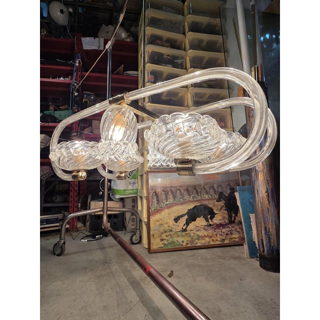 Art Deco Murano and Brass Navetta Chandelier from Barovier, 1930s For Sale - Image 6 of 18