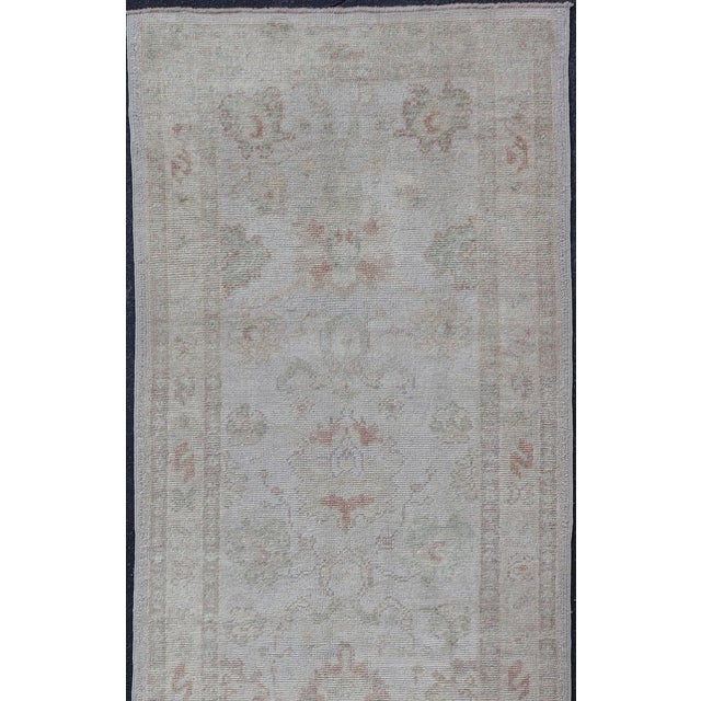 Measures: 3'2 x 13'2 Turkish Oushak Runner in Pale Ivory with Faded Green 3'2 x 13'2. Keivan Woven Arts. rug /EN-5010 /...
