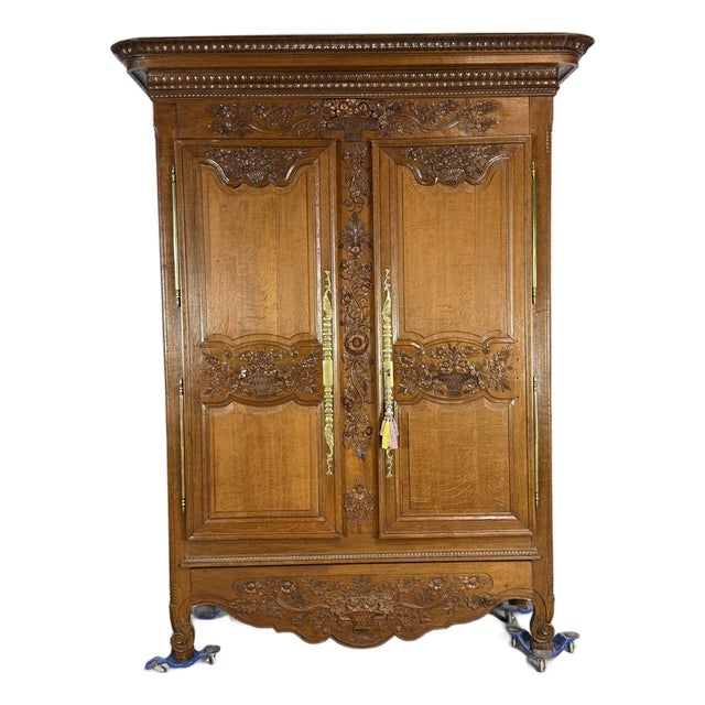 Antique 1840's Carved French Armoire For Sale