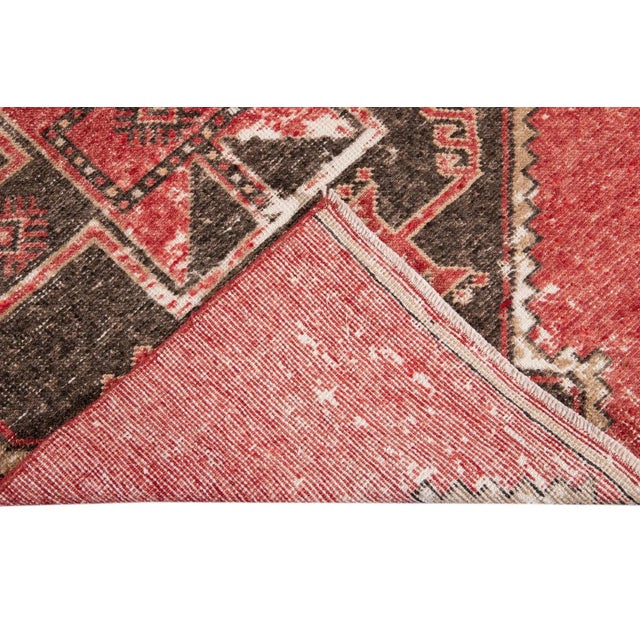 Turkish Vintage Turkish Handmade Red Geometric Wool Runner For Sale - Image 3 of 13