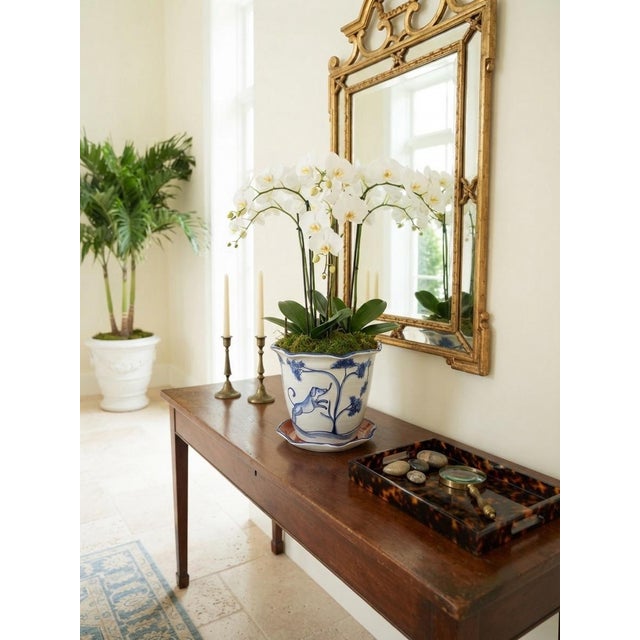 Hand-Painted Italian Style Ceramic Planter & Saucer With Animal & Botanical Motif For Sale - Image 9 of 12