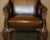 Pair of Antique Heavily Carved Hand Dyed Brown Leather Throne Armchairs For Sale - Image 14 of 18