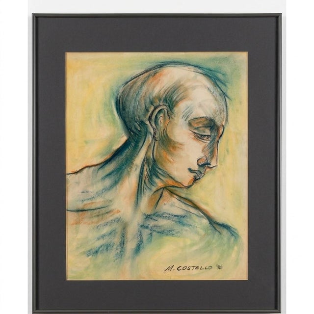 Original pastel portrait drawing depicting a human figure in profile, executed in an expressive, figurative manner.The...