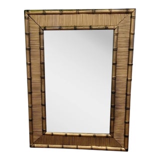 Vintage Bamboo Wall Mirror, Matte Gold Finish, Hollywood Regency Style, Beveled Glass For Sale