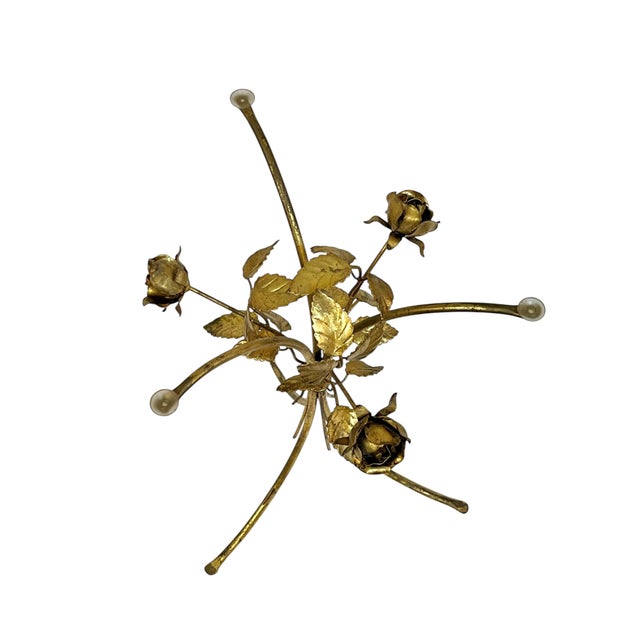 Hollywood Regency Vintage Italian Hollywood Regency Gold Tole Rose Cocktail Table With Beveled Glass Top For Sale - Image 3 of 16