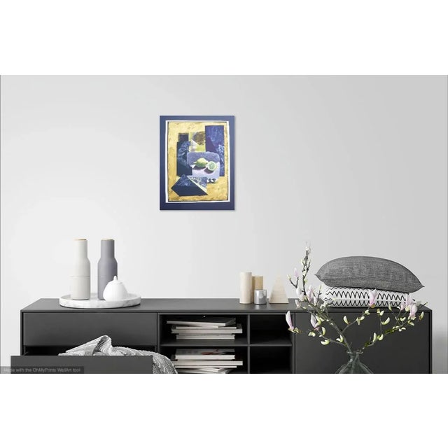 Fine art print from a collage painting by artist Martha Holden.. Presented in a an archival navy blue mat.Several of the...