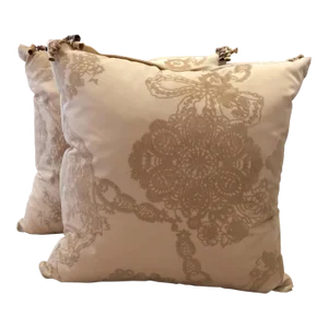 Contemporary Cream Flocked Pillows - a Pair