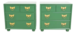 Henredon Mid-Century Hollywood Regency Chinoiserie Green Lacquered Bedside Chests, Newly Refinished