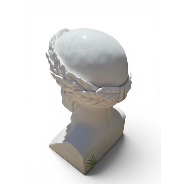 Stone Italian Artist, Memento Mori Bust with Laurel Wreath, 1980, Marble For Sale - Image 7 of 8