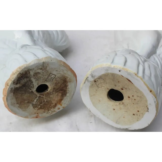Pair of Vintage White Ceramic Roosters For Sale - Image 9 of 11