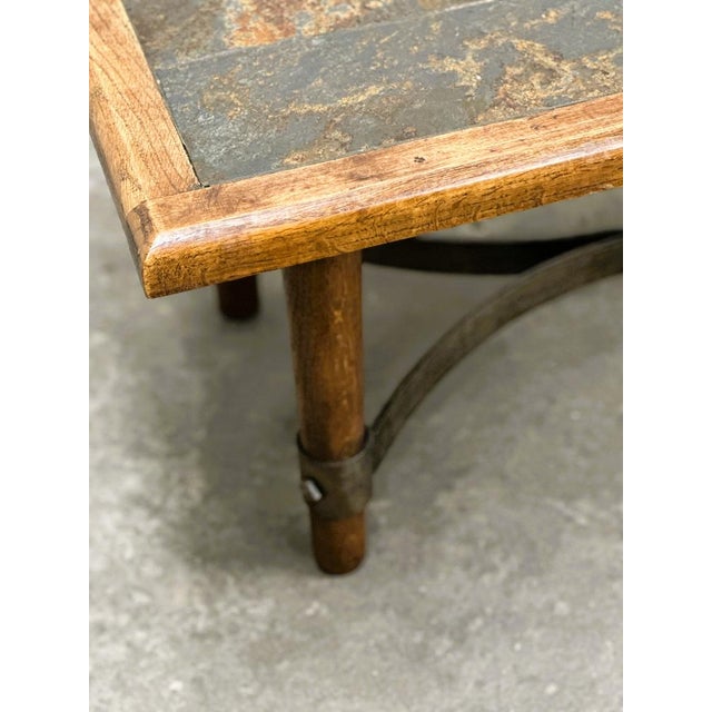 French Slate and Oak Coffee Table with Sculptural Iron Base, 1960s For Sale - Image 4 of 15