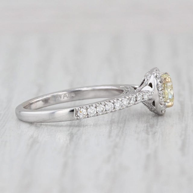 2010s 0.84ctw Yellow White Diamond Halo Engagement Ring 14k White Gold Size 5.75 Atara For Sale - Image 5 of 8