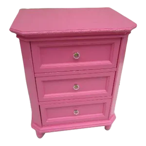1990s Pink Shabby Chic 3 Drawers Wood Nightstand