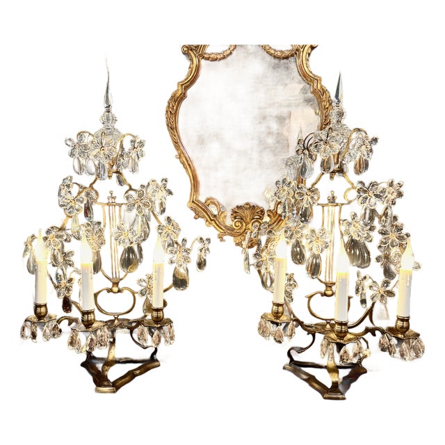 Pair Large French Bagues-Style Gilt Bronze Girandoles For Sale