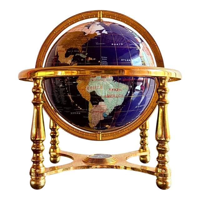 Stunning Large Vintage Gemstone Globe**Polished Brass 4 Leg Stand W/Compass**OBO** For Sale