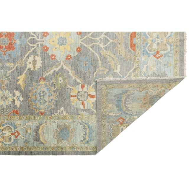 Modern Modern Sultanabad Wool Area Rug – Floral Medallion Design – Muted Grey For Sale - Image 3 of 11