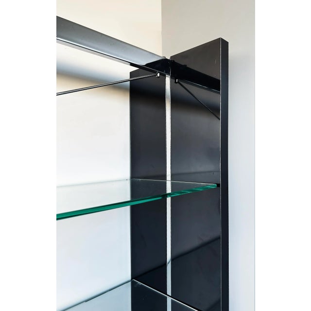 Metal Late 20th Century Gun Metal, Stainless, Glass Etagere Shelves or Room Divider For Sale - Image 7 of 7