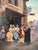 Original antique 19th century oil on canvas depicting a lively French street scene with figures gathered outside a village...