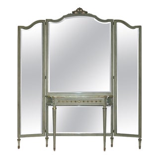 Antique Louis XVI French Dressing Room Console Table and Full Length Mirror, 1920s For Sale